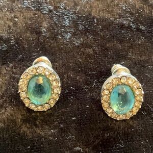 1928 Elegant Silver and Aquamarine Stud Earrings